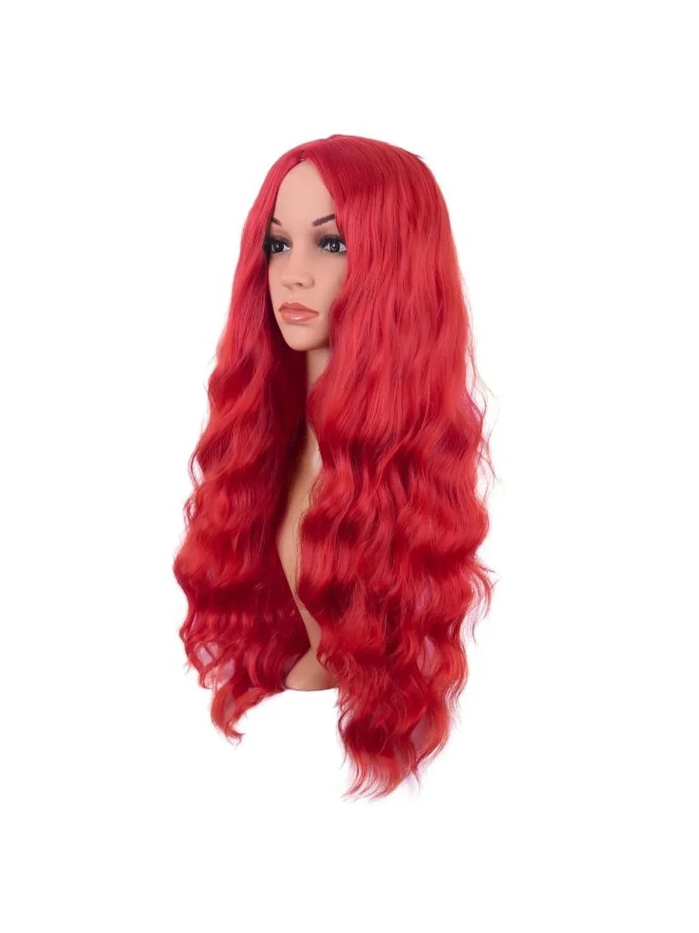 Women's Bright Red 28 Inch Synthetic Fiber Long Middle Part Curly Cosplay Wigs
